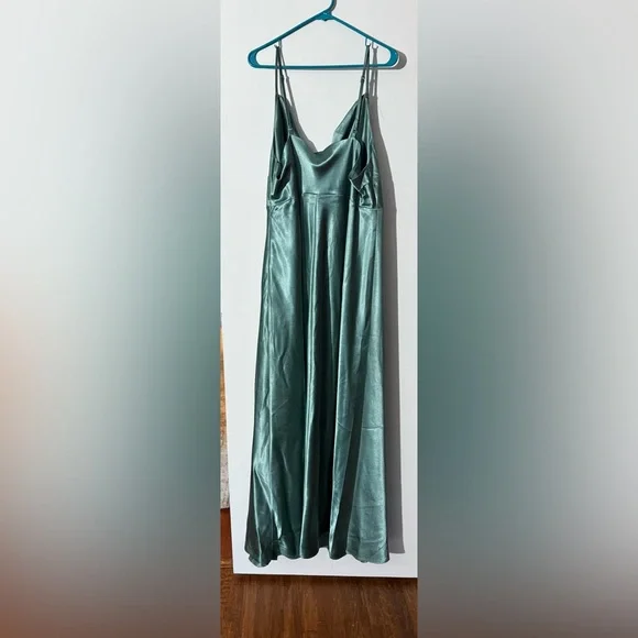 Unaltered Birdy Grey Lisa Shiny Satin Bridesmaid Dress in Sea Glass - Picture 6 of 9